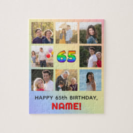 Puzzle 65º cumpleaños: Arcoiris divertido #, nombre perso