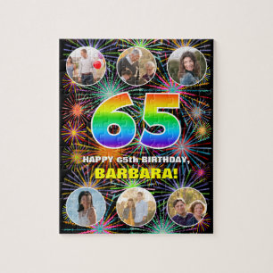Puzzle 65º cumpleaños: Arcoiris divertido #, nombre perso
