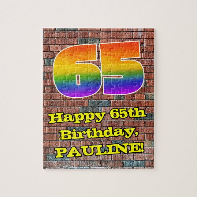 Puzzle 65° cumpleaños: Arcoiris 65 inspirado en graffitis (Vertical)