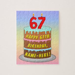 Puzzle 67º cumpleaños: Torta divertida y velas + nombre p