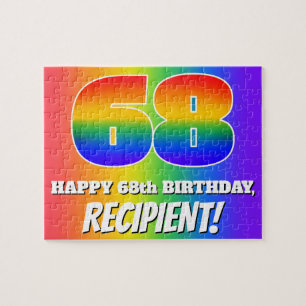 Puzzle 68º cumpleaños — Patrón arcoiris multicolor "68"