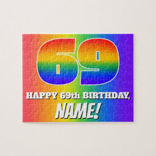 Puzzle 69º cumpleaños — Patrón arcoiris multicolor "69"