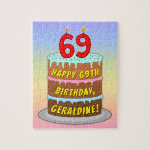 Puzzle 69º cumpleaños: Torta divertida y velas + nombre p