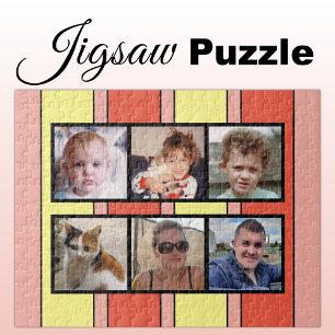 Puzzle 6 collage de fotos naranja rayas amarillas