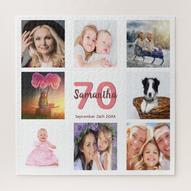 Puzzle 70.º collage de fotos de cumpleaños mujer blanca (Vertical)