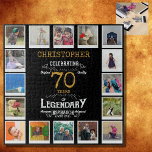 Puzzle 70.º Collage de fotos de oro negro<br><div class="desc">Un elegante y personalizado rompecabezas vintage de 70 años que es fácil de personalizar pero difícil de completar para esa fiesta especial de cumpleaños. Crea tu propio rompecabezas fotográfico único para un regalo especial de cumpleaños 70. Con 16 fotos personalizados, el rompecabezas de fotos puede ser además personalizado con el...</div>