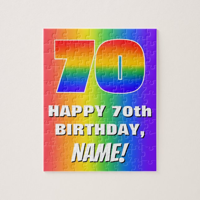 Puzzle 70.º cumpleaños: Colorido, divertido patrón arcoir (Vertical)