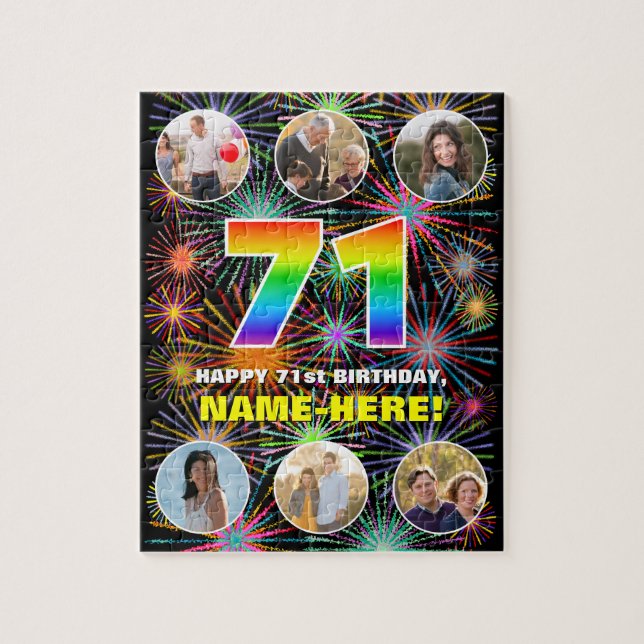 Puzzle 71 Aniversario: Arcoiris divertido #, nombre perso (Vertical)