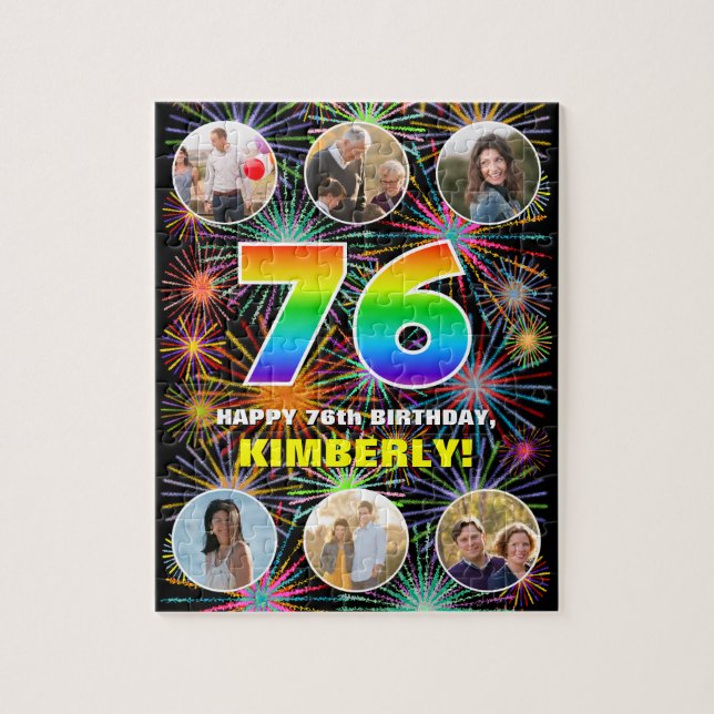 Puzzle 76º cumpleaños: Arcoiris divertido #, nombre perso (Vertical)