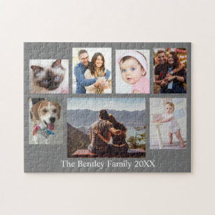 Puzzle 7 Fotos familiares, nombre y año, gris