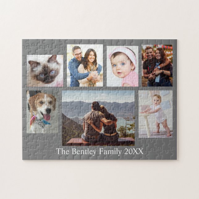 Puzzle 7 Fotos familiares, nombre y año, gris (Horizontal)