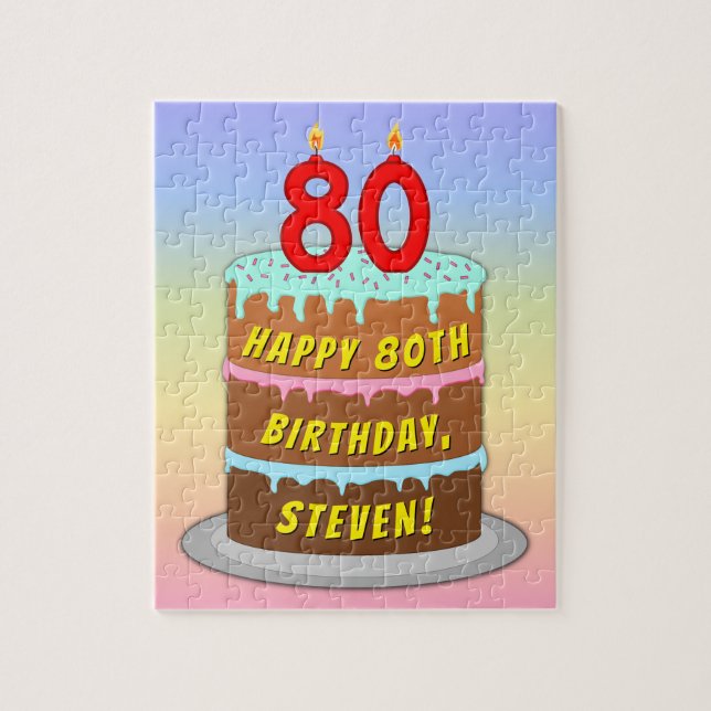 Puzzle 80.º cumpleaños: Torta divertida y velas + nombre  (Vertical)