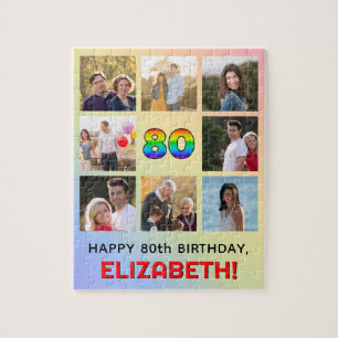Puzzle 80° cumpleaños: Arcoiris divertido #, nombre perso