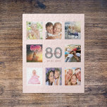 Puzzle 80 cumpleaños personalizado foto rosa color rosa d<br><div class="desc">Un regalo de cumpleaños número 80 único, celebrando su vida con un collage de 8 de sus fotos. Añada imágenes de su familia, amigos, mascotas, pasatiempos o destino de viaje de ensueño. Personalice y agregue un nombre, edad 80 y fecha. Letras de color oro gris y rosa oscuro. Color de...</div>