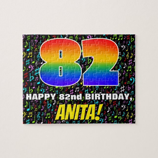 Puzzle 82º cumpleaños — Símbolos de música divertida y co (Horizontal)