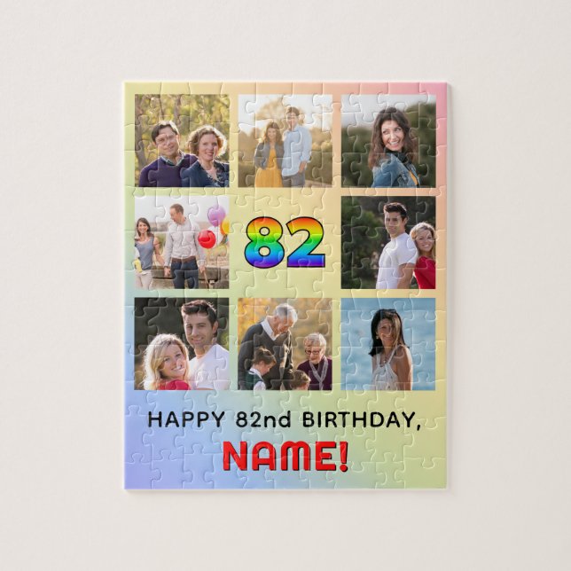 Puzzle 82° cumpleaños: Arcoiris divertido #, nombre perso (Vertical)