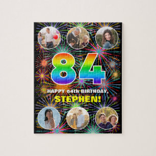 Puzzle 84º cumpleaños: Arcoiris divertido #, nombre perso