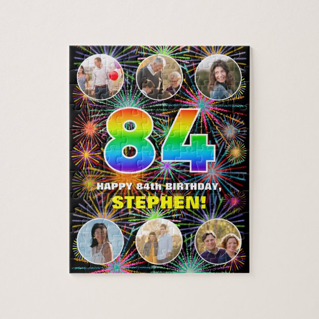 Puzzle 84º cumpleaños: Arcoiris divertido #, nombre perso (Vertical)