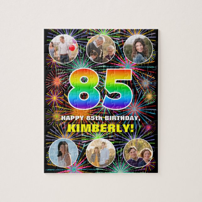Puzzle 85º cumpleaños: Arcoiris divertido #, nombre perso (Vertical)