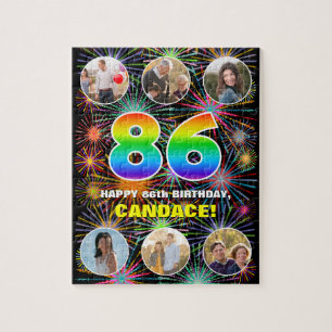 Puzzle 86º cumpleaños: Arcoiris divertido #, nombre perso