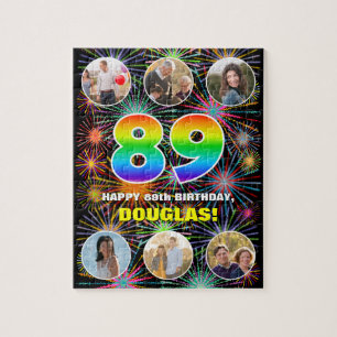 Puzzle 89º cumpleaños: Arcoiris divertido #, nombre perso