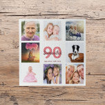 Puzzle 90.º collage de fotos de cumpleaños mujer blanca<br><div class="desc">Un regalo para el cumpleaños 90 de una mujer,  celebrando su vida con un collage de ocho de tus fotos. Plantillas para un nombre,  edad 90 y fecha. Fecha de nacimiento o fecha del aniversario. Cartas de color coral y burdeos. Fondo blanco.</div>