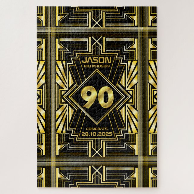 Puzzle 90 cumpleaños Art Deco Oro Gran Gatsby Negro (Vertical)
