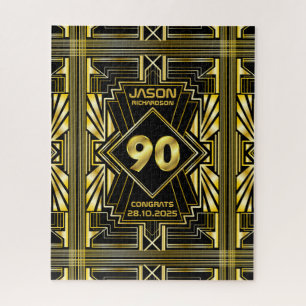 Puzzle 90 cumpleaños Art Deco Oro Gran Gatsby Negro