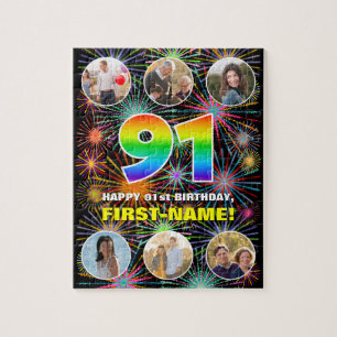 Puzzle 91 Aniversario: Arcoiris divertido #, nombre perso