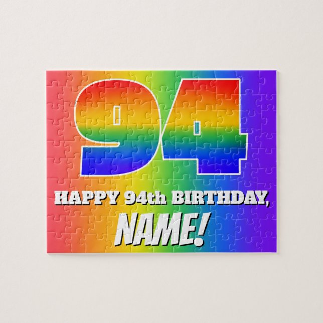 Puzzle 94º cumpleaños — Patrón de arcoiris multicolor "94 (Horizontal)