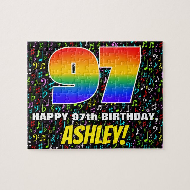 Puzzle 97º cumpleaños — Símbolos de música divertida y co (Horizontal)