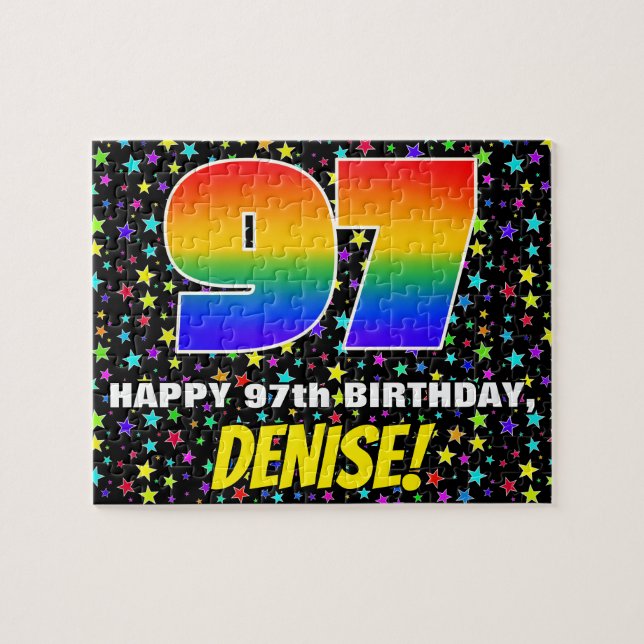 Puzzle 97.º cumpleaños — Patrón de estadio divertido y co (Horizontal)