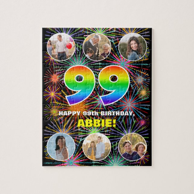 Puzzle 99º cumpleaños: Arcoiris divertido #, nombre perso (Vertical)