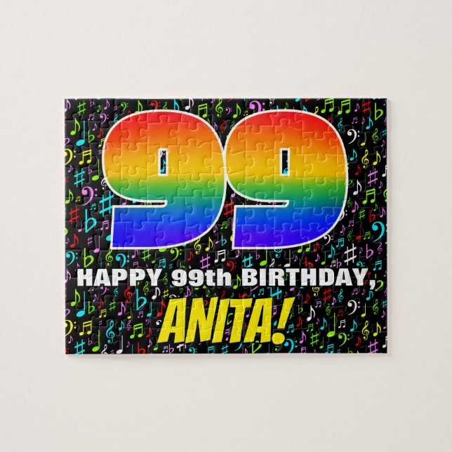 Puzzle 99º cumpleaños — Símbolos de música divertida y co (Horizontal)