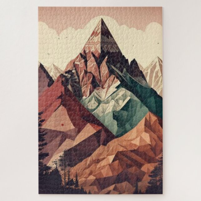 Puzzle A Modern Mountain Landscape in Earthy Harmony (Vertical)