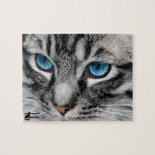 Puzzle A-PAL - Gato de tabla plateado con ojos azules cer
