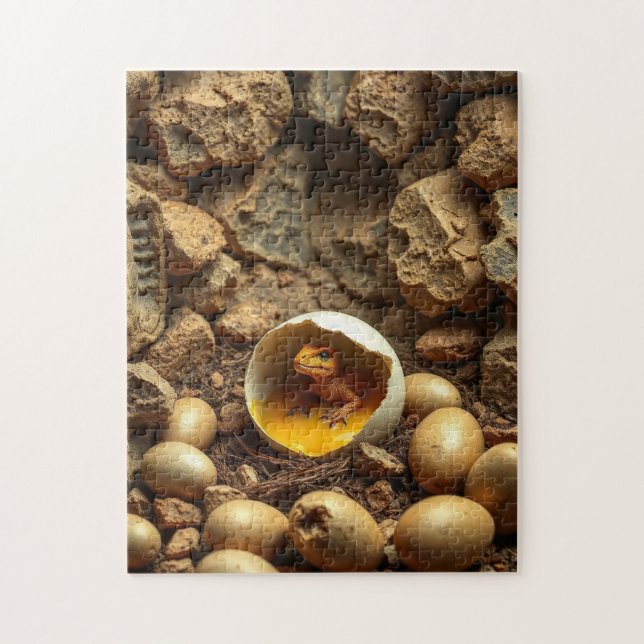 Puzzle a tiny dinosaur in a nest of eggs (Vertical)