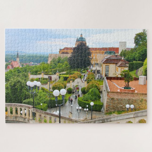 Puzzle Abadía de Melk con jardín y ciudad, Austria (Horizontal)