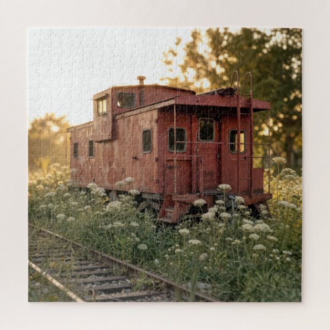 Puzzle Abandoned Caboose In a Wildflower Field (Vertical)