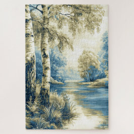 Puzzle Abedules Azules Dorados junto al Río Paisaje