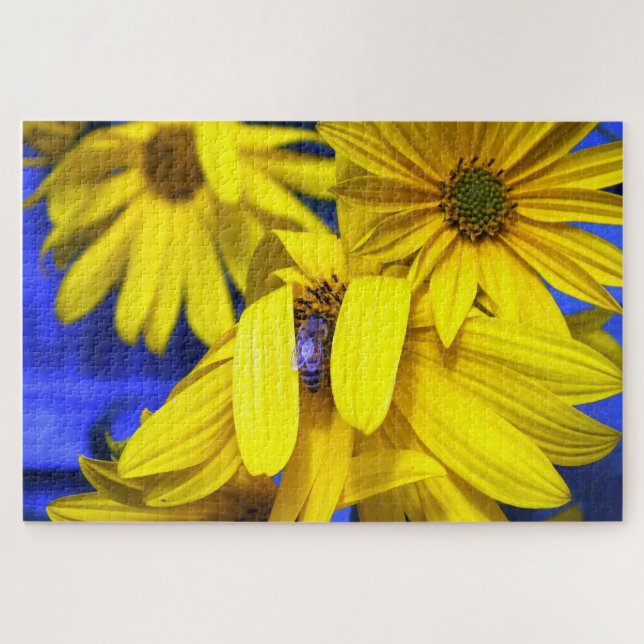 Puzzle Abeja azul girasol amarillo (Horizontal)