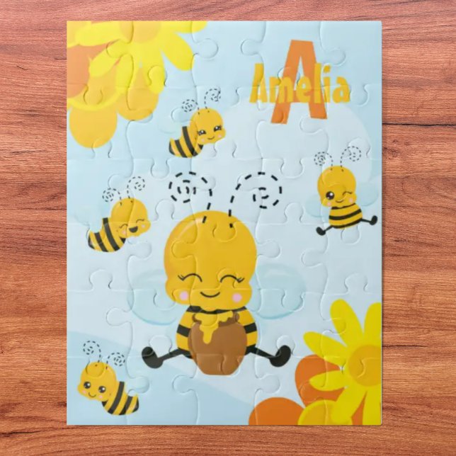 Puzzle Abeja de burbuja feliz con flores niño pequeño (Subido por el creador)