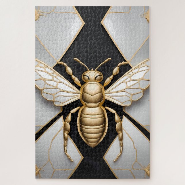 Puzzle Abeja dorada sobre lienzo floral (Vertical)