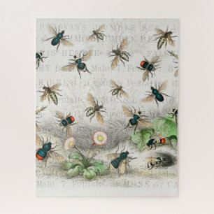 Puzzle Abeja Reina Entomología Botánica Vintage
