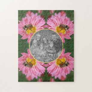 Puzzle Abeja Sobre El Marco De Flor De Daisy Rosa Añadir 