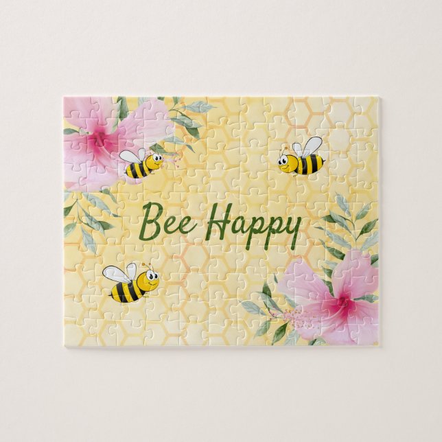 Puzzle Abejas amarillas rosadas flores tropicales verano (Horizontal)