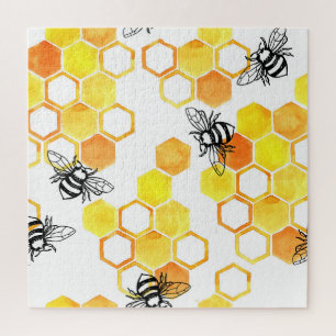 Puzzle Abejas de miel: Patrón de acuarela amarillo