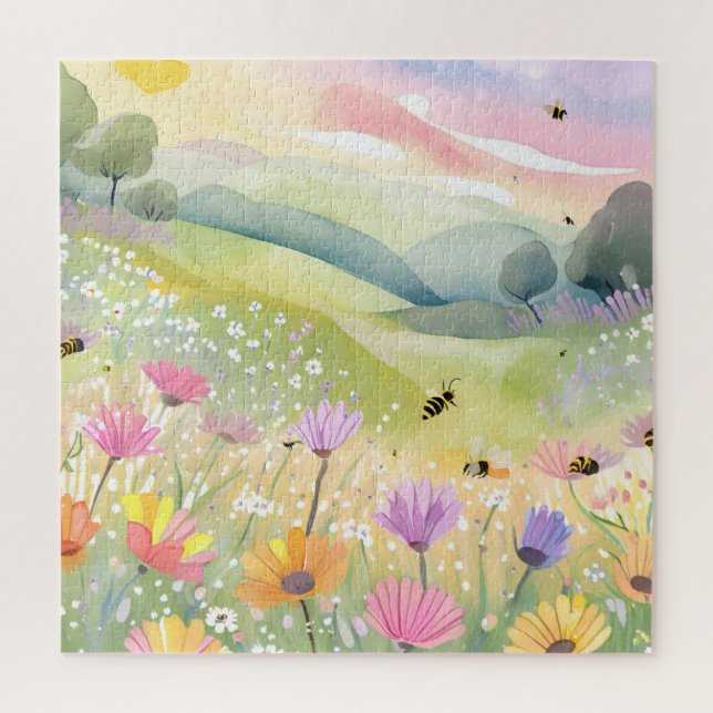 Puzzle Abejas de primavera Campos de flores | Naturaleza  (Vertical)