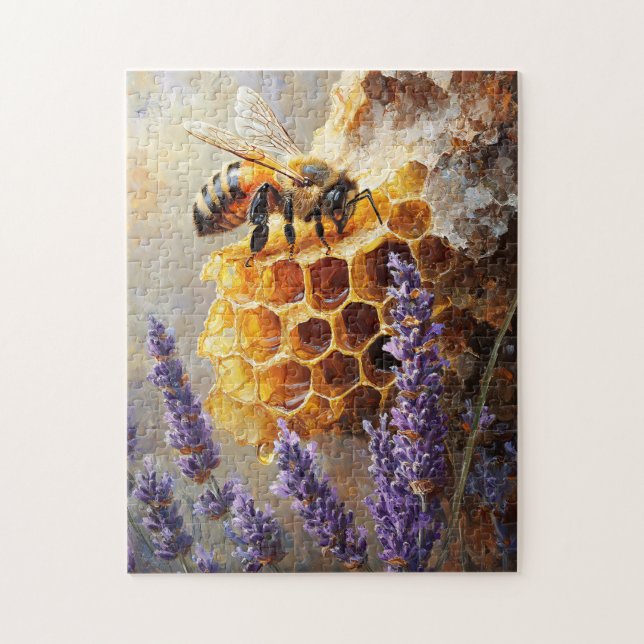 Puzzle Abejas en peine de miel con flores de lavanda (Vertical)