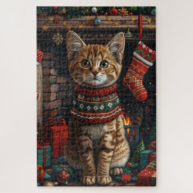 Puzzle Abisinio con chimenea de regalos de Navidad (Vertical)